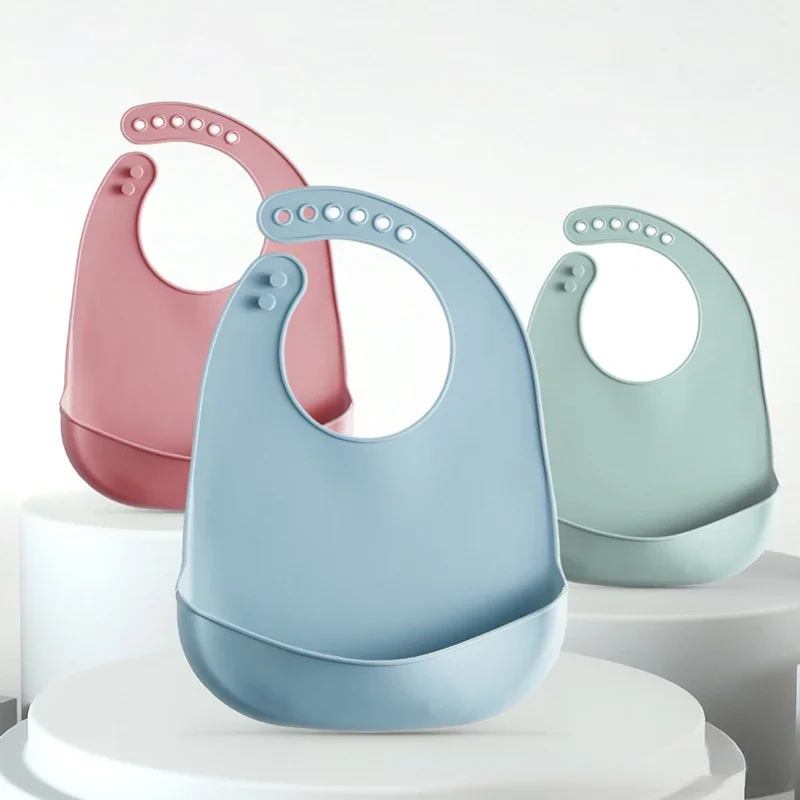Silicone Baby Bibs - 1/3 unidades Babero para bebé ajustable,