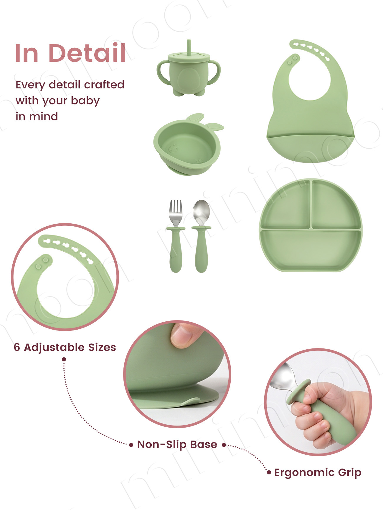 Set de 6 piezas de utensilios  - Silicone Baby Bibs reseña y precio